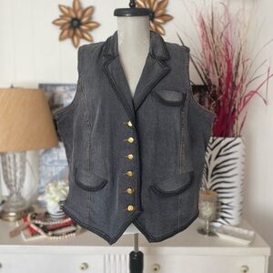 DG2 by Diane Gilman Gray Wash Denim Vest Gold Buttons Women's 1x Bikercore Goth